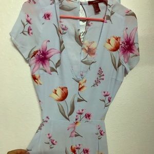 Light blue floral print romper